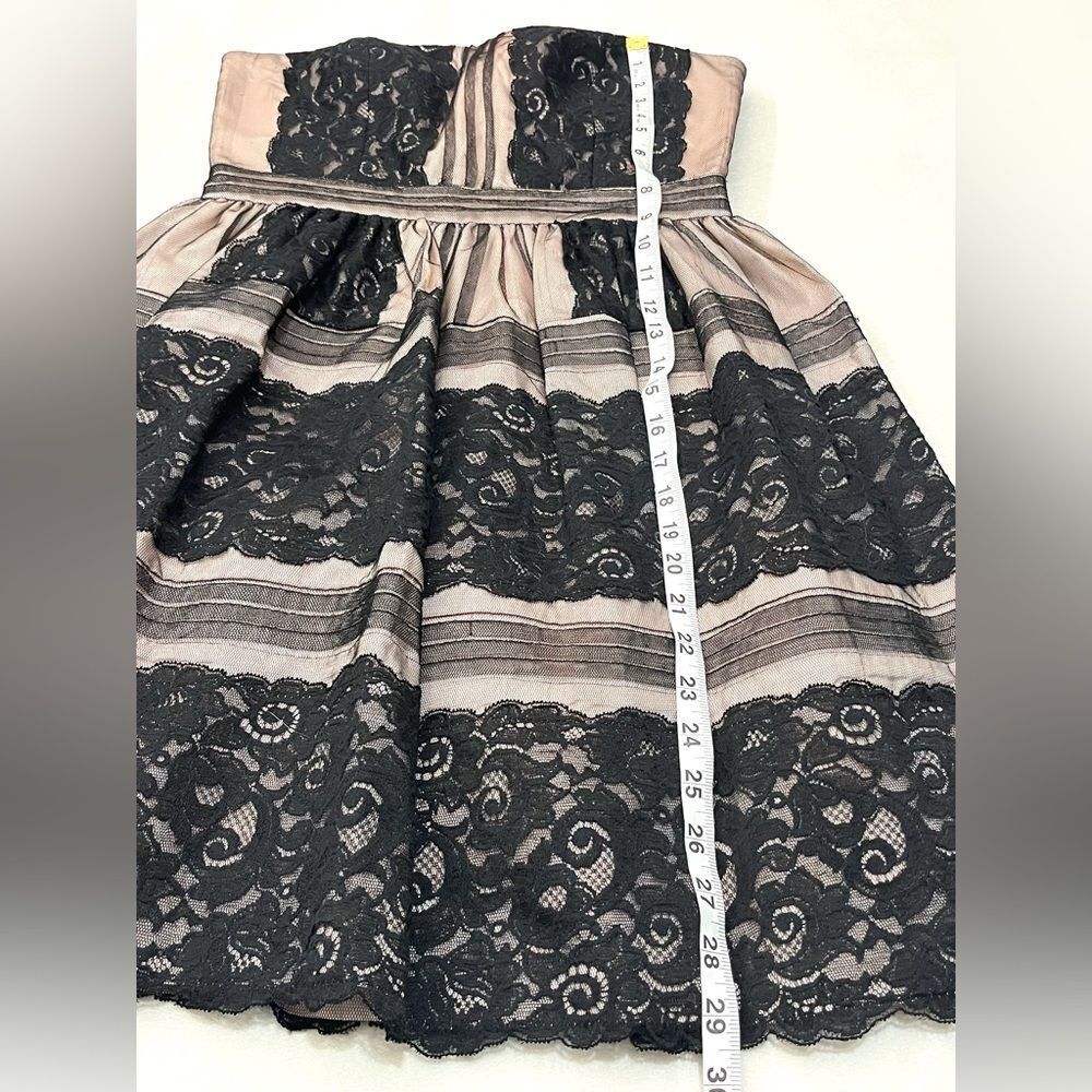 Aidan by Aidan Mattox Elegant Black Lace and Light Pink Strapless Mini Dress - Picture 5 of 16